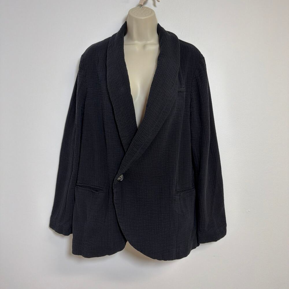 Free People Rowan Black Textured Cotton Gauze Shawl Collar Blazer Size Small